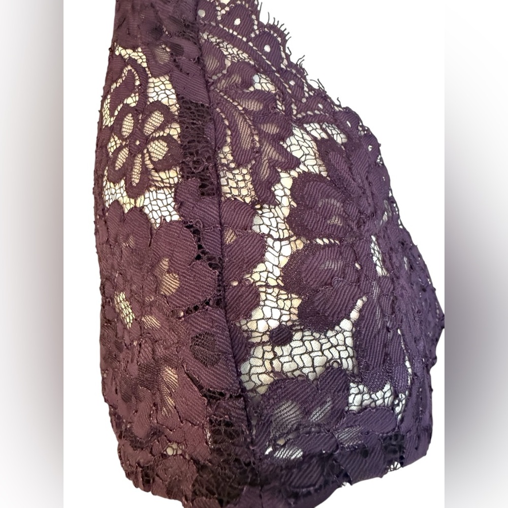 Xscape Ruched Dress Purple Size 10 lace cap sleeve fully lined drape chest - Picture 7 of 12